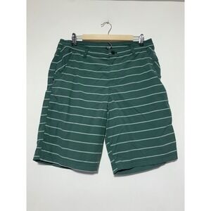 Lululemon Athletica Green Striped Men's Flat Front Shorts